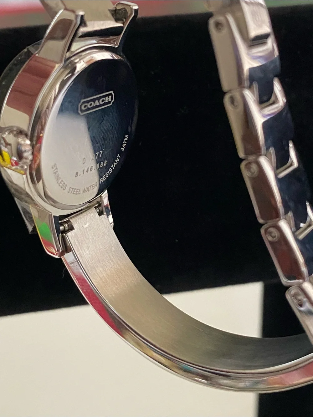 Coach Signature 0277 Silver Bangle Watch with Crystals and Mother-of-Pearl Dial